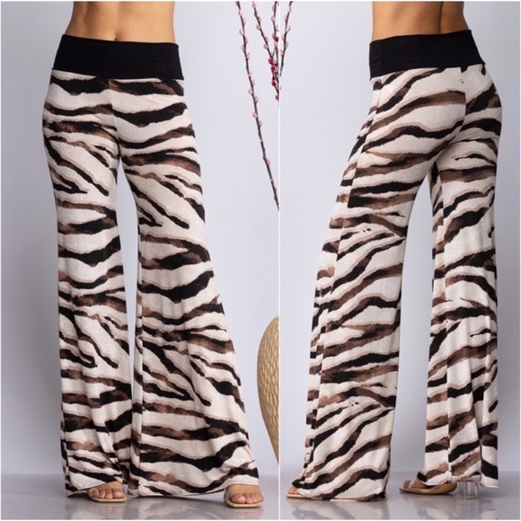 1 LEFT! USA MADE Zebra Print Wide Leg Palazzo Fall Women's Comfy Pants - Picture 2 of 2